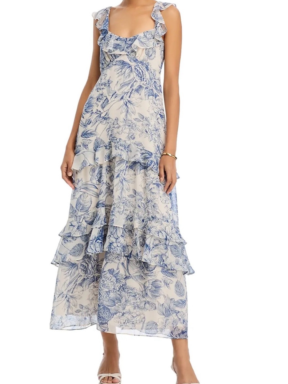Perfect wedding guest dress!  Cream with Blue Floral Print